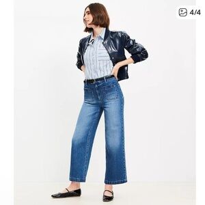 LOFT Petite Sailor High Rise Wide Leg Crop Jeans in Vintage Indigo Wash (4/27P)